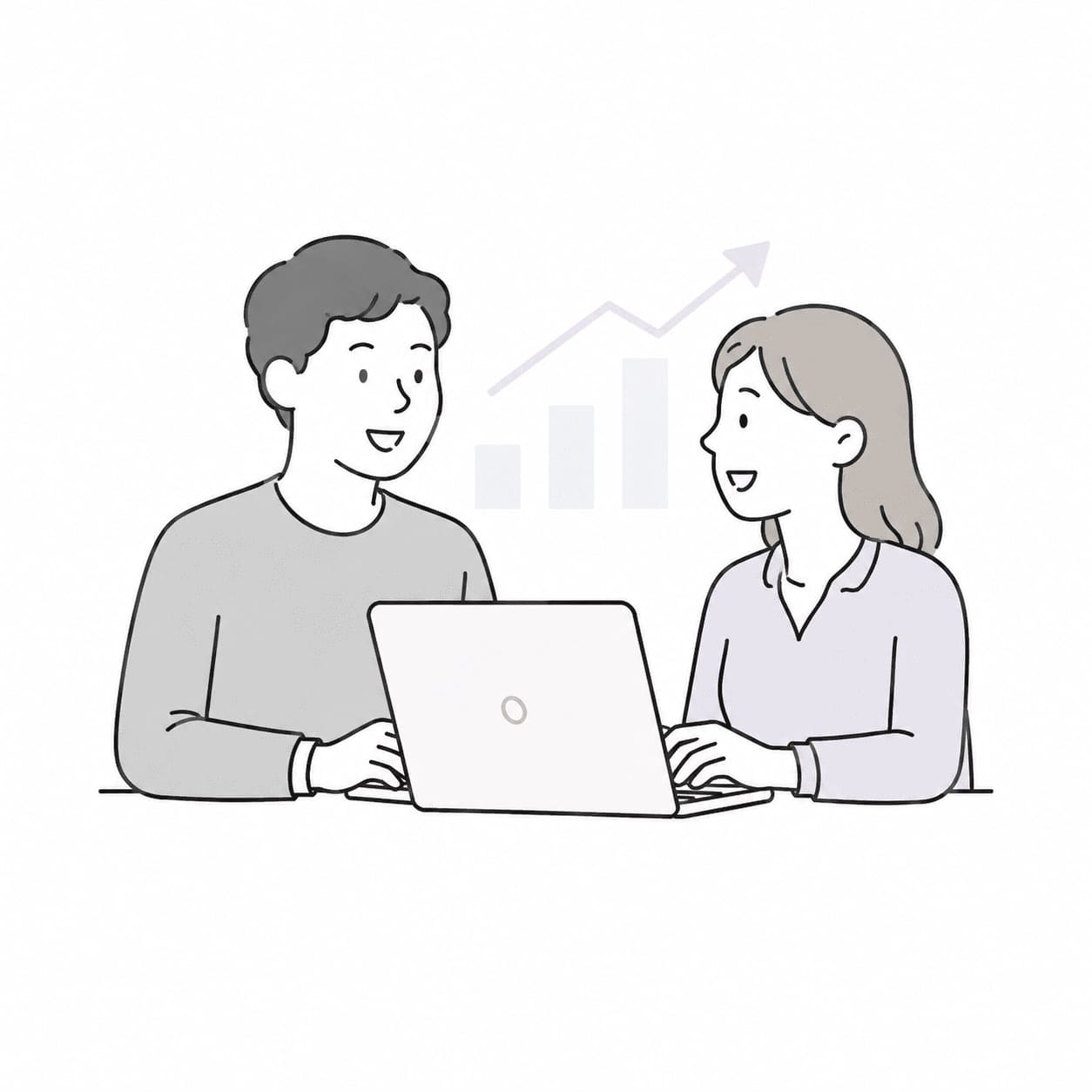 相談しながら状況を確認するイラスト